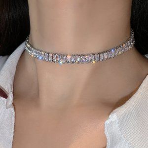 NEW 18K White Gold Baguette Square Diamond Necklace